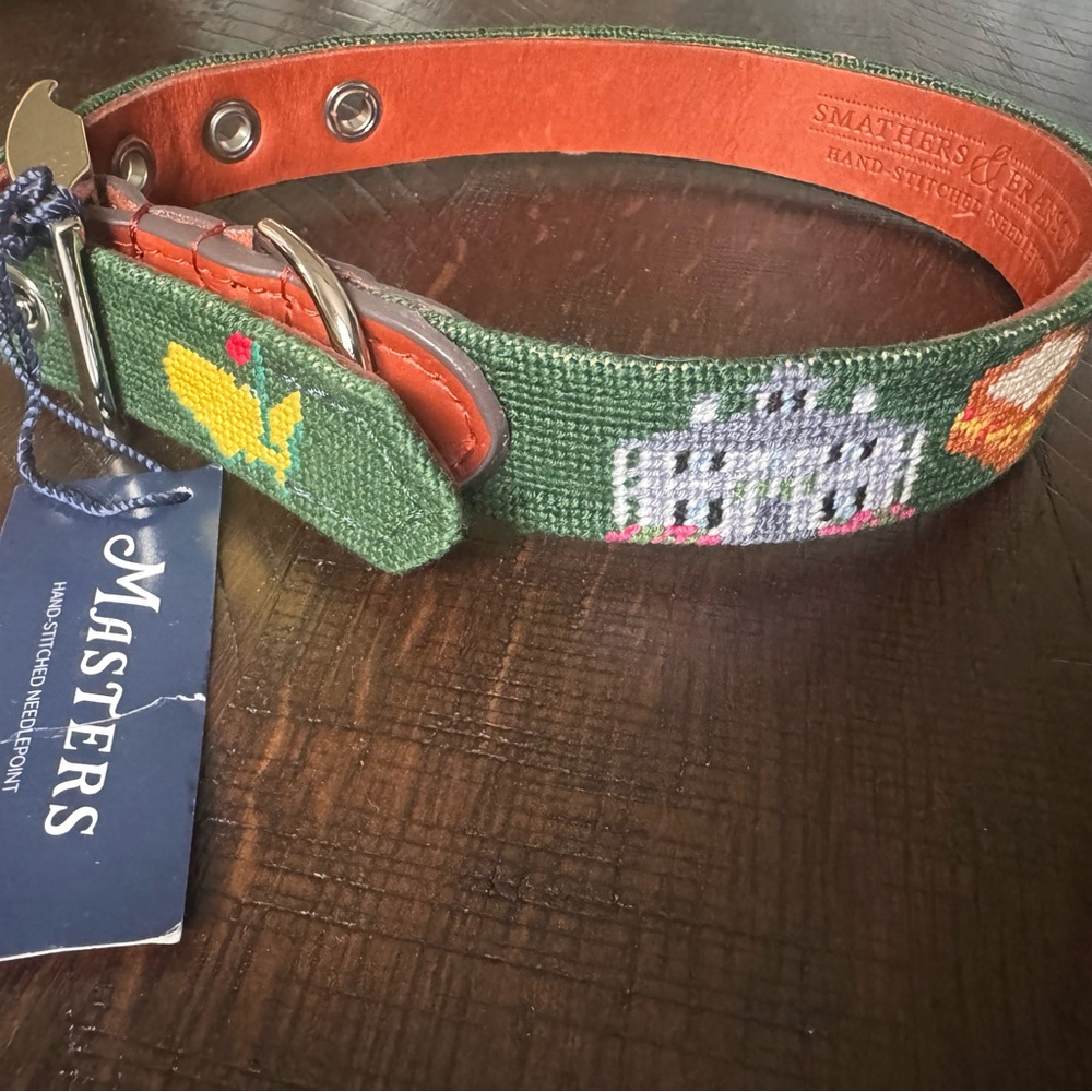 Masters Green Needlepoint Belt with Brown Accents